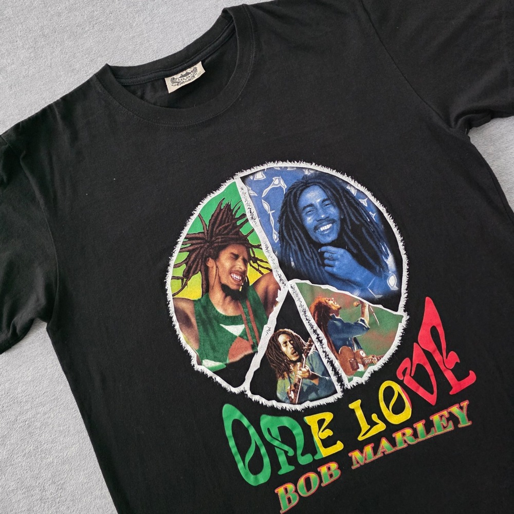 Bob Marley One Love Peace Sign Graphic T-Shirt Black Mens XXL Fits Like XL